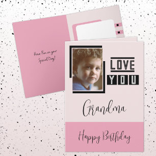 Love you Grandma add photo pink black birthday Card