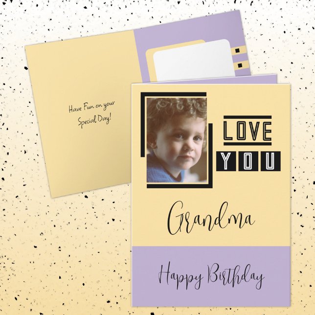 Love you Grandma add photo purple yellow birthday Card (Creator Uploaded)