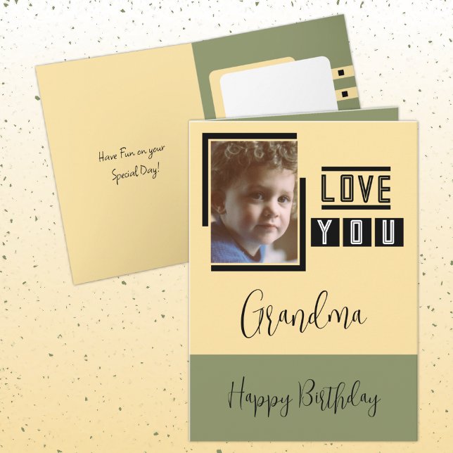 Love you Grandma add photo yellow green birthday Card (Creator Uploaded)