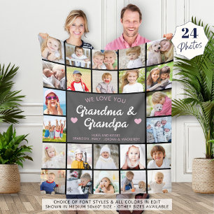 Love You Grandma and Grandpa 24 Photo Custom Colou Fleece Blanket