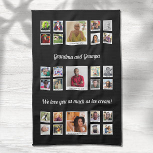 Love You Grandma and Grandpa Family Photo Collage Tea Towel