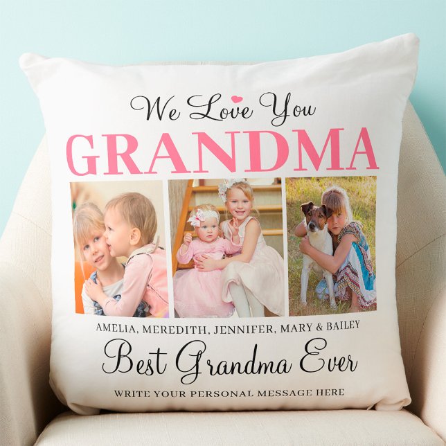 Love You Grandma - Best Grandma Ever Photo Collage Cushion (Best Grandma Ever Pillow)