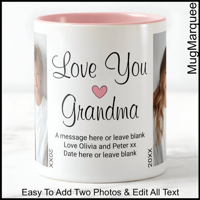 Love You Grandma Birthday Text & Photos, White C00 Two-Tone Coffee Mug (Creator Uploaded)