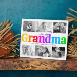 Love You Grandma Colourful Bold 6 Photo Collage Plaque<br><div class="desc">“Love you Grandma.” She’s loving every minute with her grandkids. A playful, whimsical, stylish visual of colourful rainbow coloured bold typography and black handwritten typography overlay a soft, light pink heart and a white background. Add 6 cherished photos of your choice and customise the names and message, for the perfect...</div>