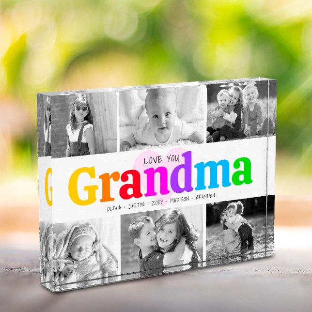 Love You Grandma Colourful Bold Modern Collage 6 Photo Block (Creator Uploaded)