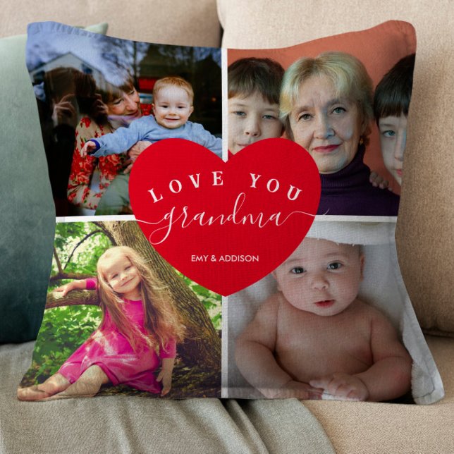 Love You Grandma Custom 4 Photo Collage Cute Heart Cushion (Creator Uploaded)