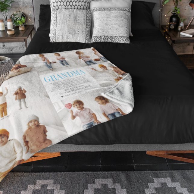 Love You Grandma | Custom Message Photo Collage Fleece Blanket (Creator Uploaded)