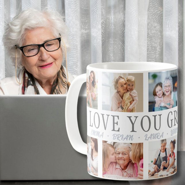 LOVE YOU GRANDMA Custom Name 10 Photo Collage Mug (custom photo collage with grandchildren's names mug to grandma)