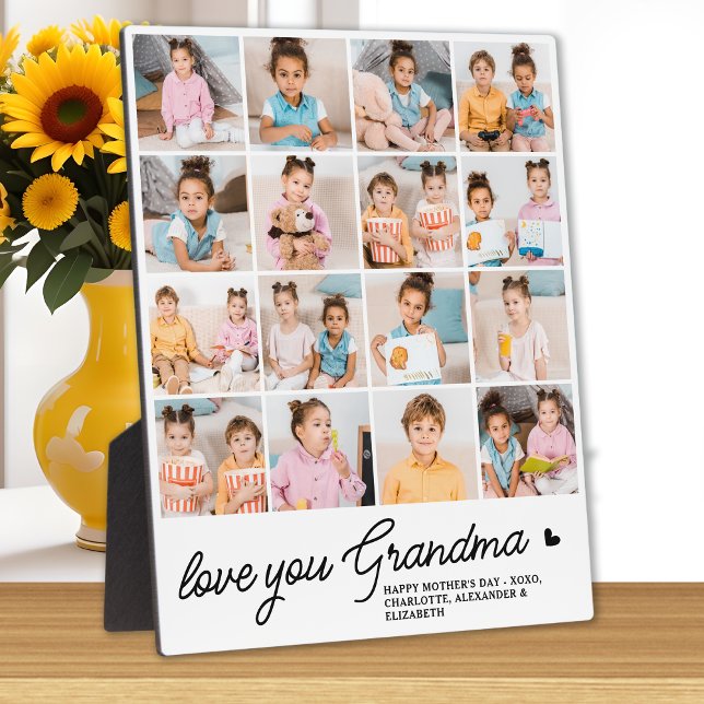 Love You Grandma Custom Simple Modern 16 Photo Plaque (Creator Uploaded)