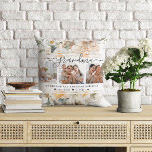 Love You Grandma Floral Three Photo Collage Cushion
