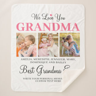 Love You GRANDMA Grandchildren Photo Collage White Sherpa Blanket