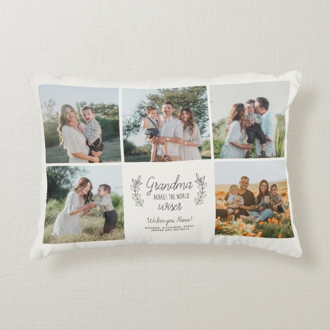 Love you grandma grandkids 5 photo collage decorative cushion (Front)
