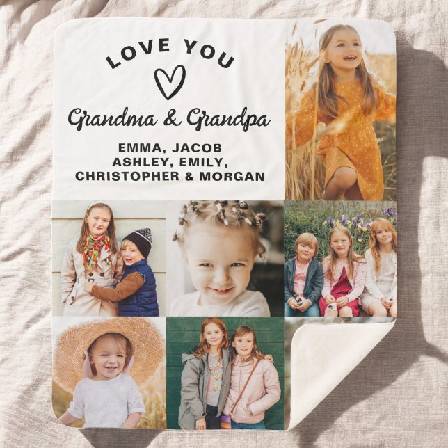 Love You Grandma & Grandpa 7 Photo White Sherpa Blanket (Creator Uploaded)