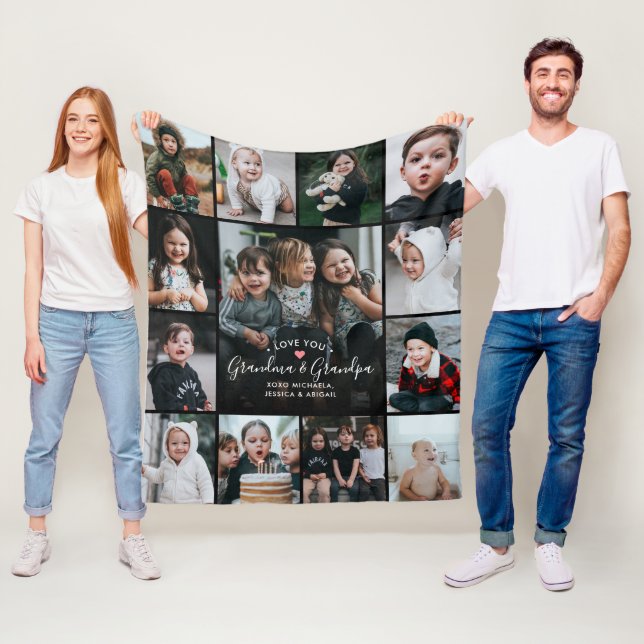 Love You Grandma & Grandpa/Other Photo Collage Fleece Blanket (In Situ)