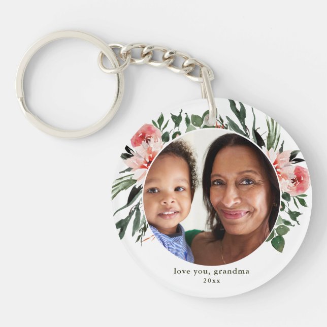 Love You Grandma Greenery Wreath Key Ring (Front)
