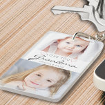 Love You Grandma Handwritten Script 2 Photo Key Ring<br><div class="desc">Create a keepsake photo keychain for a grandmother featuring 2 pictures and titled LOVE YOU GRANDMA in modern handwritten script accented with blush pink hearts with her grandchildren's names or your custom message. All text and colours are editable to change Grandma to Nana or favourite name or to coordinate with...</div>
