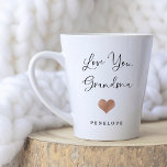 Love You Grandma | Handwritten Script and Heart Latte Mug<br><div class="desc">This simple and stylish latte mug says "Love you Grandma" in trendy,  handwritten black script with a faux rose gold look heart and a spot for her grandchild's name.</div>