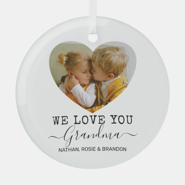Love You Grandma Heart Photo Glass Tree Decoration (Front)