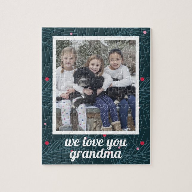 Love You Grandma Holiday Spruce Photo Personalised Jigsaw Puzzle (Vertical)