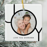Love You Grandma Photo Christmas Ceramic Ornament<br><div class="desc">This modern Grandma Christmas Photo Ornament is decorated with the word JOY in black typography on a white background
It says "Love you Grandma" but you can personalise it with your own words.
Easily customisable with your photo.
Makes a special gift for a special grandparent.</div>