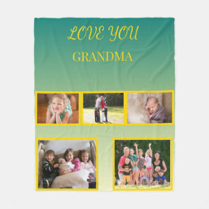 Love You Grandma Photo Collage and Gold Script Fleece Blanket
