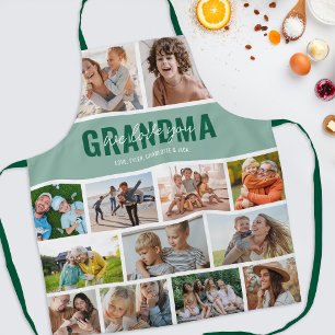 Love You Grandma Photo Collage Green Apron
