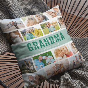 Love You Grandma Photo Collage Green Cushion