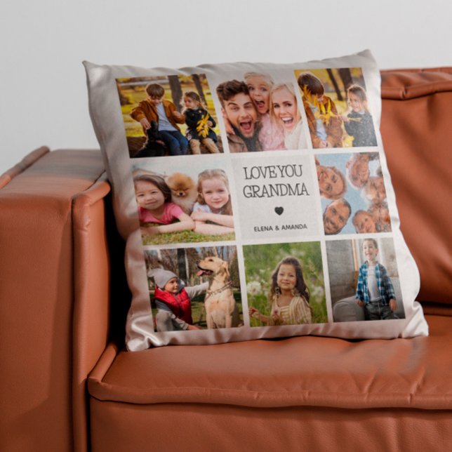 Love You Grandma | Photo Collage Handwritten Text Cushion (Creator Uploaded)