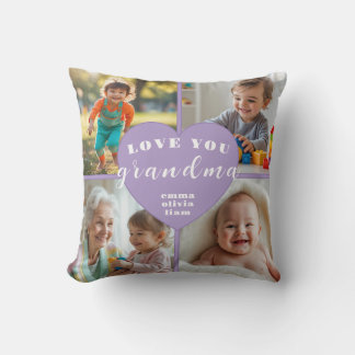 Love You Grandma Photo Collage Heart Throw Pillow