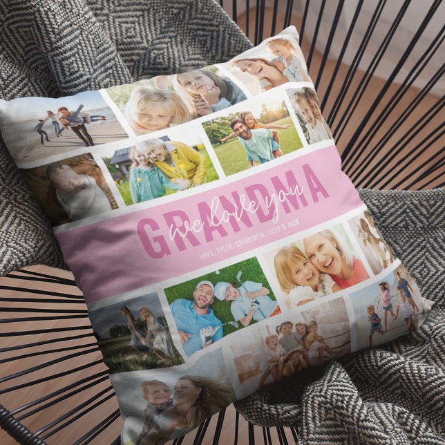 Love You Grandma Photo Collage Pink Cushion (Creator Uploaded)