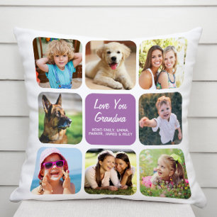 Love You Grandma Photo Collage Purple Cushion