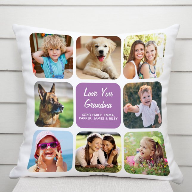 Love You Grandma Photo Collage Purple Cushion (Creator Uploaded)