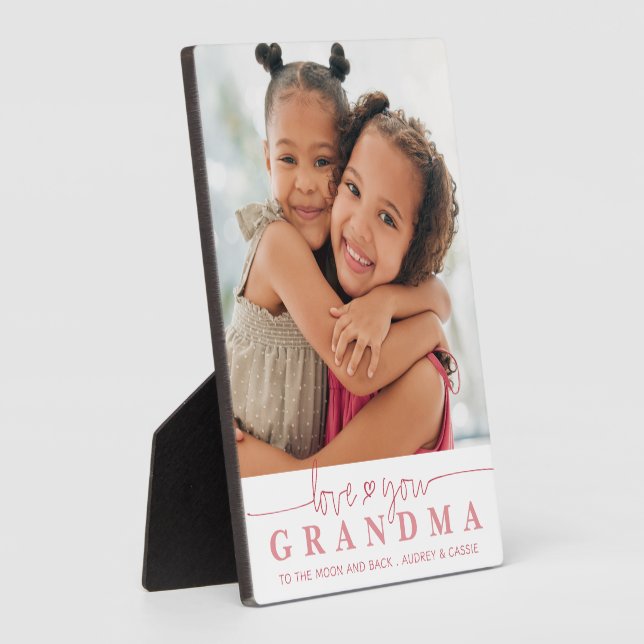 LOVE YOU GRANDMA Photo Handwritten Script Heart Plaque (Side)