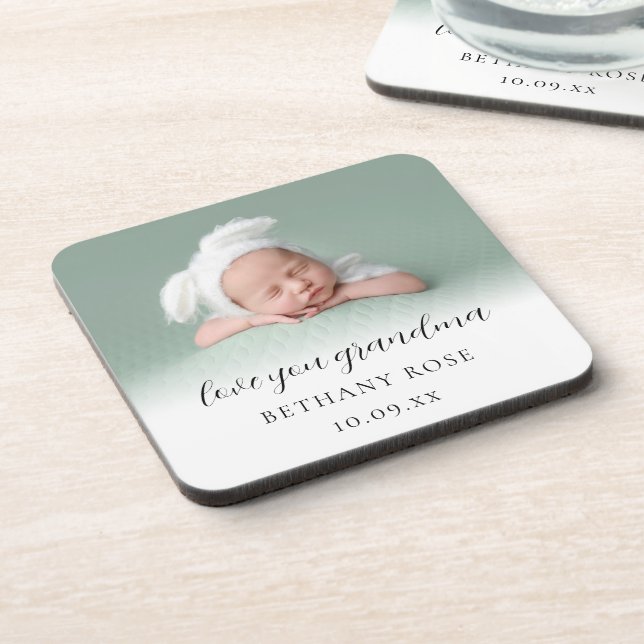 Love You Grandma Photo Name Date Coaster (Left Side)