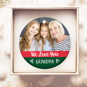 Love You Grandma   Red Green Colour Block Two Phot Ornament