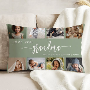 Love You Grandma Sage Green Photo Collage Decorative Cushion