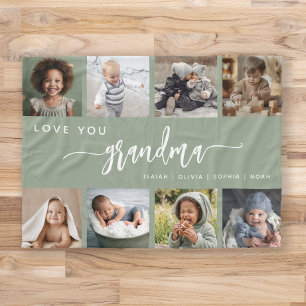 Love You Grandma Sage Green Photo Collage Fleece Blanket