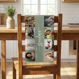Love You Grandma Sage Green Photo Collage Tea Towel