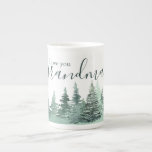 Love You Grandma Watercolor Green Winter Forest Bone China Mug<br><div class="desc">Elegant bone china mug for your grandma. Lovely winter forest design with handwritten typography. You can edit "i love you" to "we love you" if the gift is from more than one grandchild.</div>