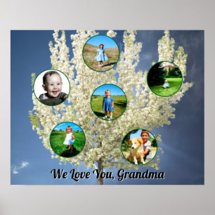 Love You Grandma White Blossoming Tree Six Photos  Poster
