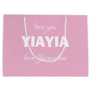 Love You Grandma YIAYIA Gift Script Name Cute Pink Large Gift Bag