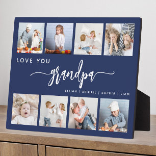 Love You Grandpa 8 Photo Collage Navy Blue Plaque