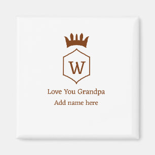 Love you grandpa crown add name details brown squa magnet