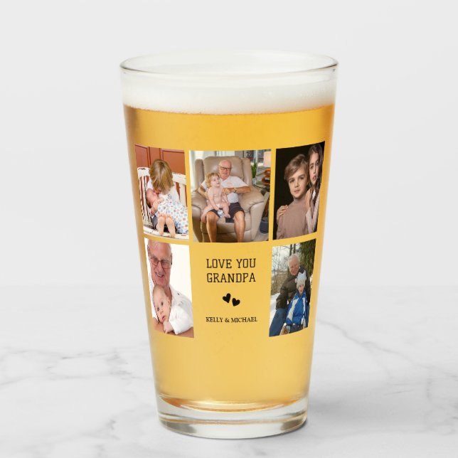 Love You, Grandpa | Custom Photo Collage Glass Cup (Front Filled)