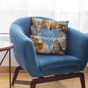Love You 'Grandpa' Custom Photo Collage Heart Cushion