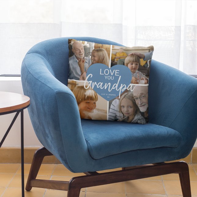 Love You 'Grandpa' Custom Photo Collage Heart Cushion (Creator Uploaded)
