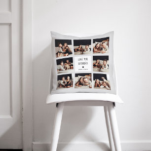 Love You Grandpa Photo Collage Handwritten Text Cushion