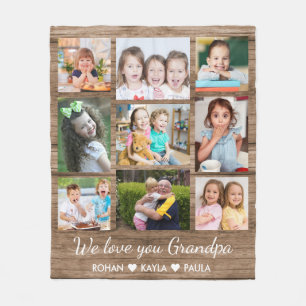 Love You Grandpa Rustic Wood 9 Photo Collage Fleece Blanket