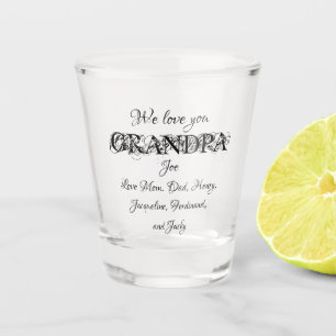 Love You Grandpa Script Custom Family Names Cute Shot Glass