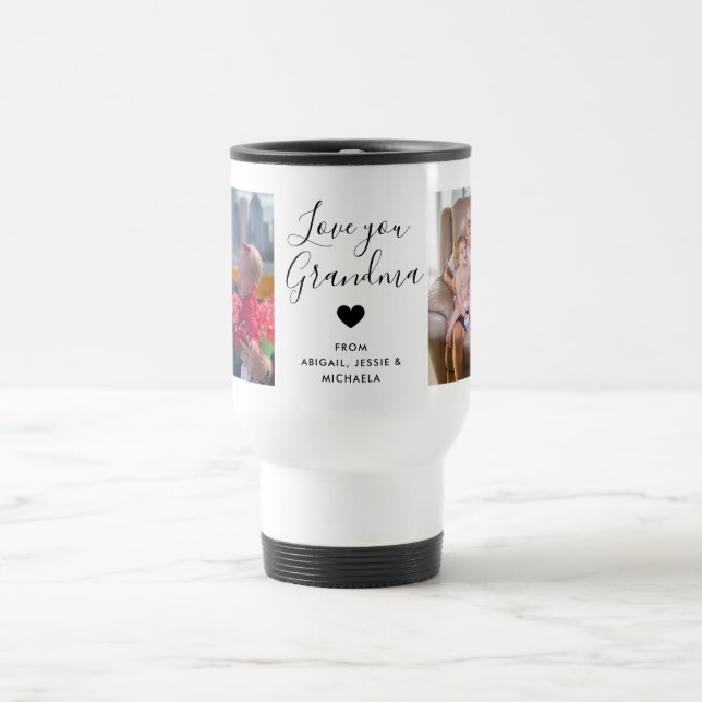 Love You Grandpa | Two Photo Handwritten Text  Travel Mug (Center)